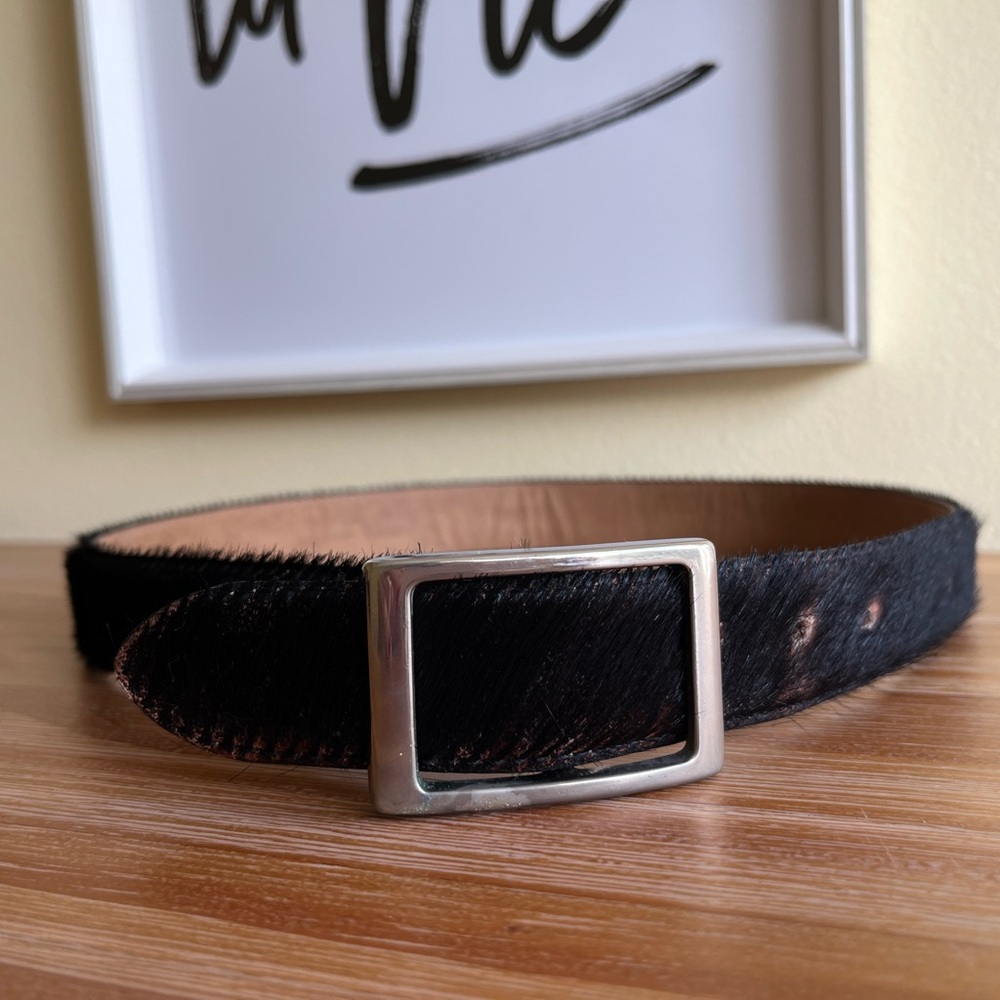 Banana Republic Black Fur Leather Belt, Size XS